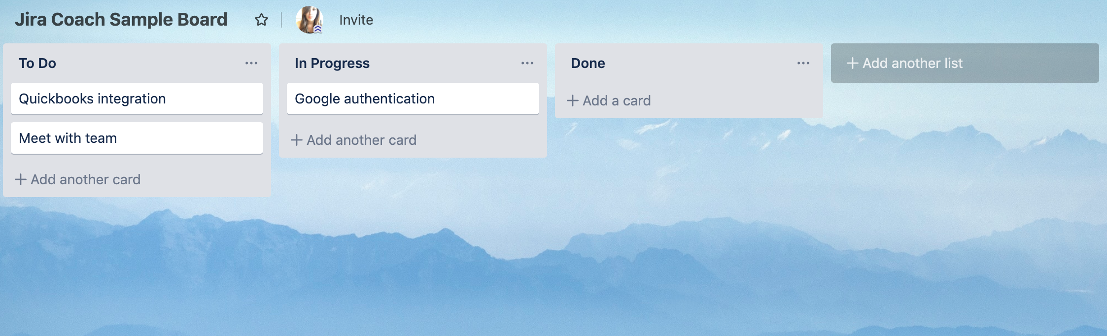 Screenshot of sample Trello board